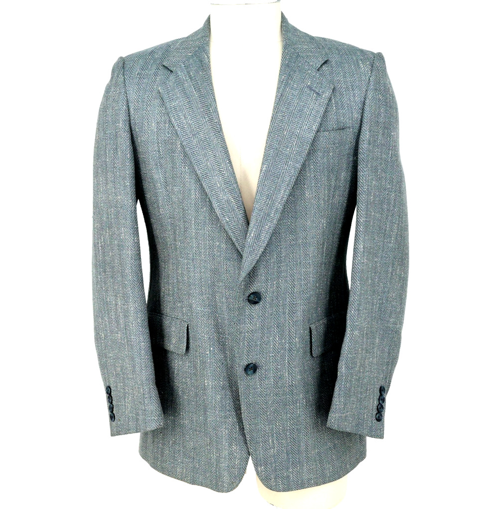 Christian Dior Sport Coat Mens 42L Silk Blue Herringbone Lined Jacket Vintage
